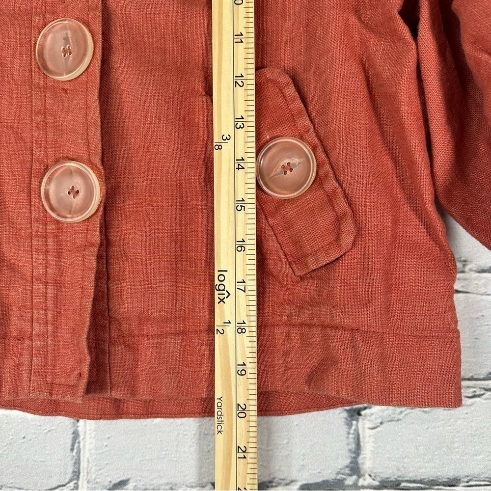 LAL Live A Little 100% Linen Button Blazer Short Sleeve Orange Lagenlook Small - Picture 6 of 7